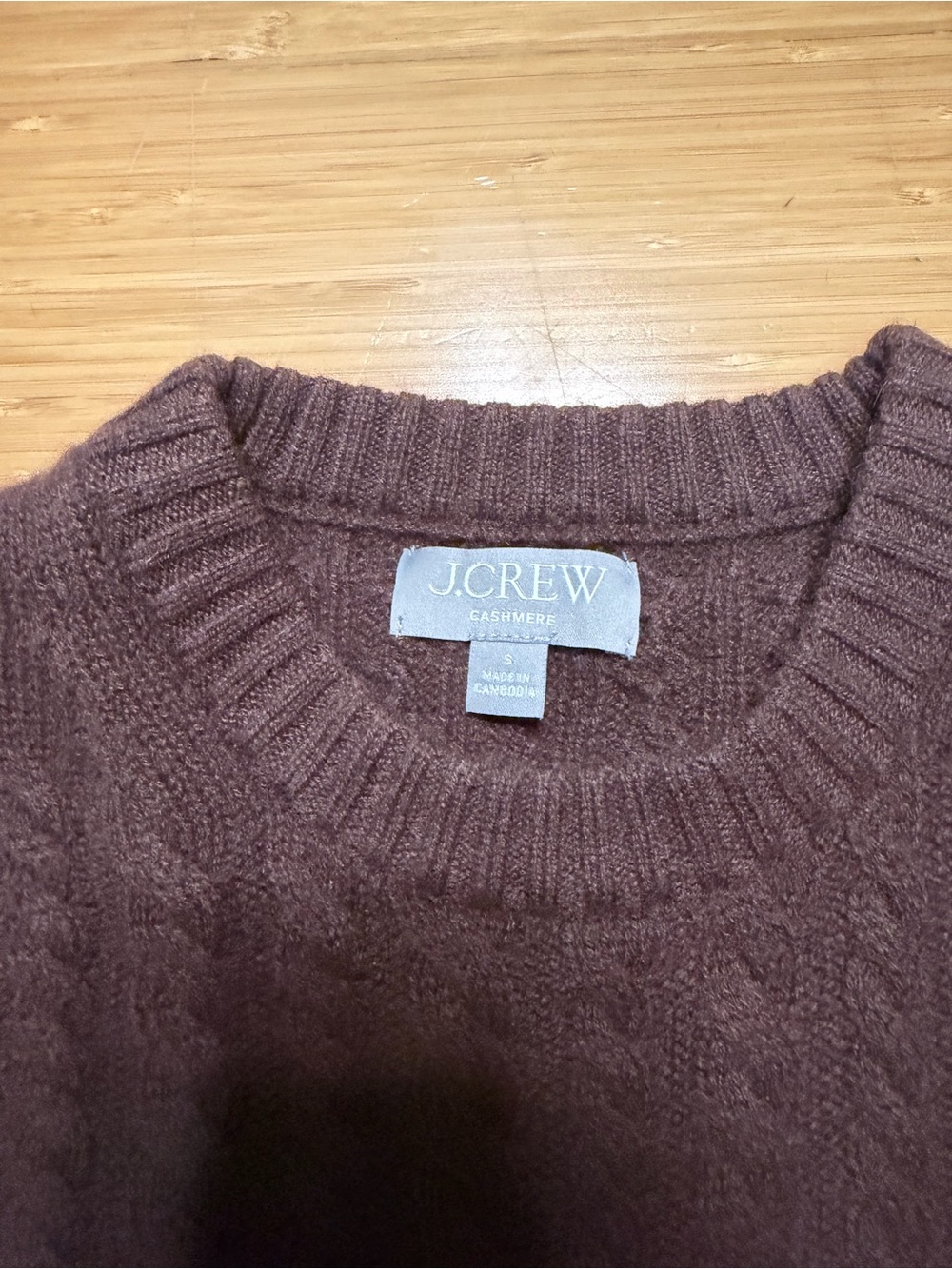 J. Crew Women's Cable-Knit Cashmere Crewneck Sweater - Dark Brown - Picture 3 of 4